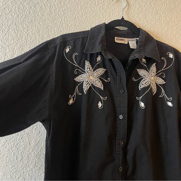 Gitano Vintage Black Embellished Beaded Top Size Large - Picture 4 of 8